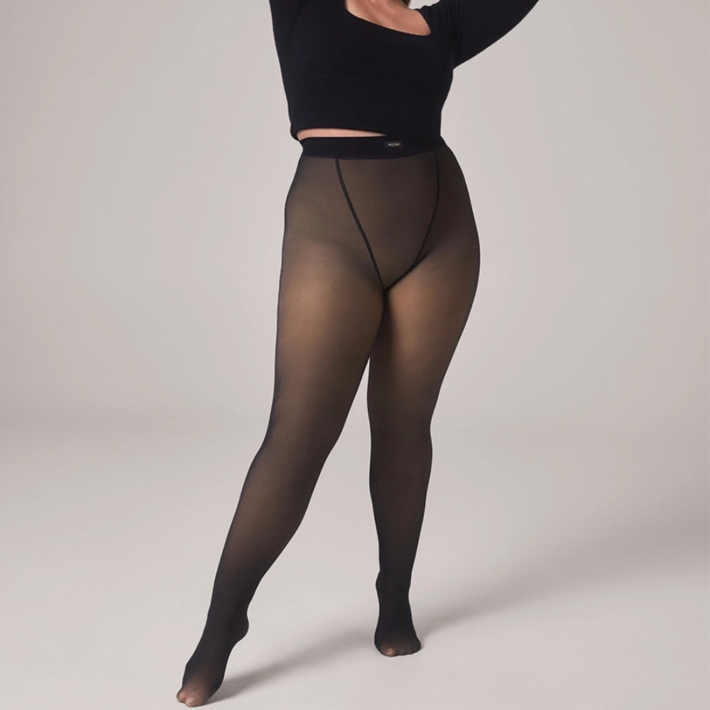 Noosh Toast Fleece-Lined Sheer Illusion Tights XS/S Medium Black